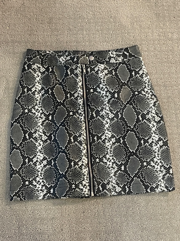 Thread Supply Small Black & Gray Snake Print Zip Front Mini Skirt